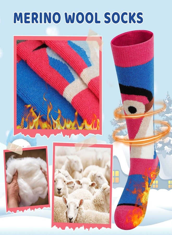 Ozaiic Merino Wool Ski Socks Kids 2 Pairs, Winter Warm Knee High Snowboarding Thermal Skating Socks for Boys Girls Toddlers - Image 4